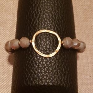Taupe & Gold Crystal Stretch Hammered Bracelet